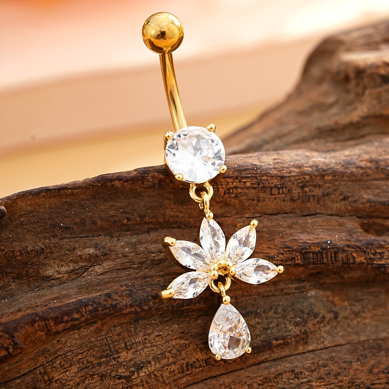 Stainless Steel Fan-Shaped Hanging Navel Ring Pendant for Women